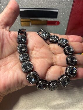 8”Black Crystal Halo Tennis Bracelet -